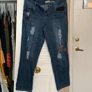 Jeans with ripped and patches